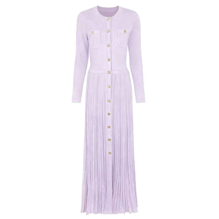 فستان محبوك بأكمام طويلة وأزرار أمامية – إلارا