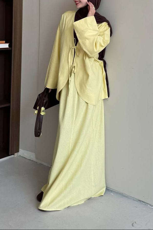 Textured Tie-Front Jacket & Maxi Skirt Set – ELARA