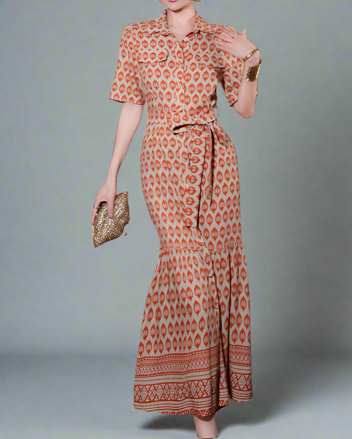 korte mouw midi jurk met 3D bloemenapplicaties - BLOOMIQ 