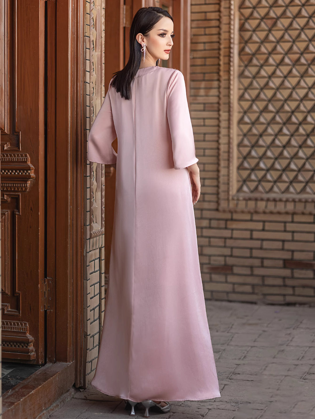 sleeveless draped maxi dress with round neckline - ALTHEA