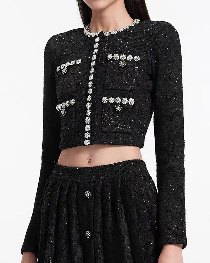 Geplooide top met uitlopende mouwen en maxi-rok set met tailleband – Rosiny 