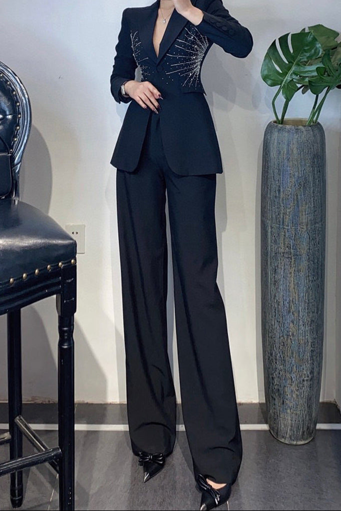 embellished tailored blazer with wide-leg trousers – ASTRID