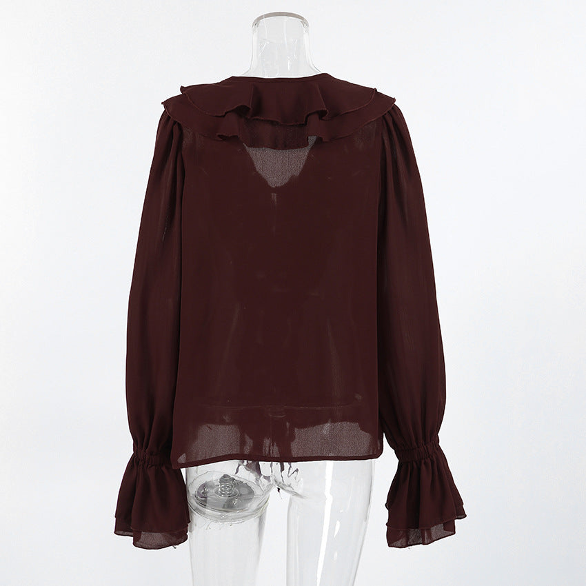 ruffled V-neck chiffon blouse with cascading layers – JULIETTE