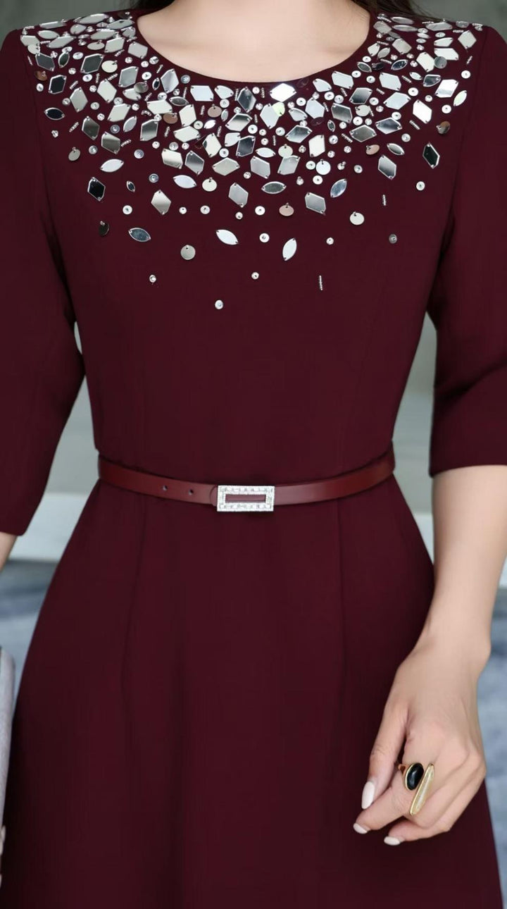 maxi evening dress with embellished neckline – AURORA