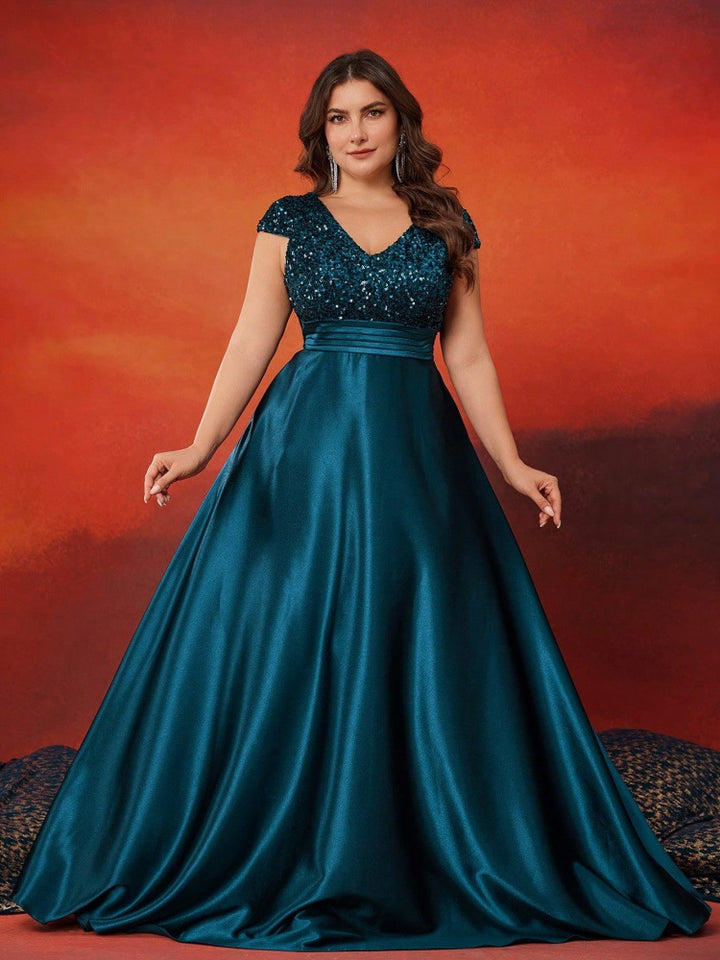 褶皱喇叭袖上衣和高腰裙套装，配腰带 – Rosiny 