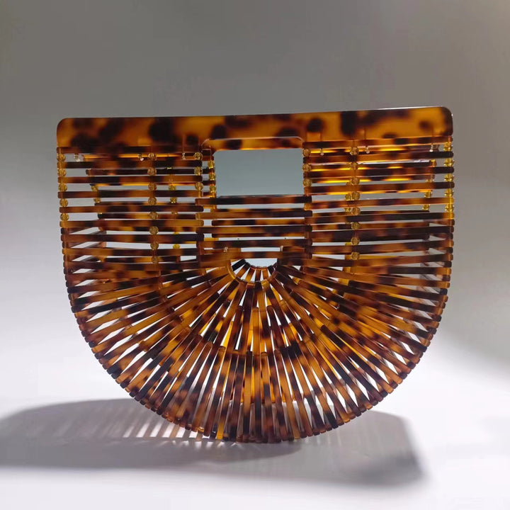 编织藤条手提包，配有双层皮革手柄 – LÉONIE 