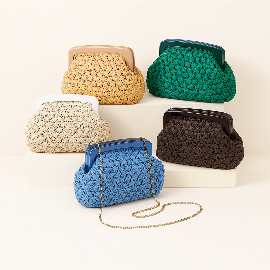 woven raffia clutch with resin frame – COASTA