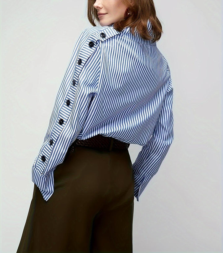 striped high-neck blouse with buttoned sleeves – ELENA