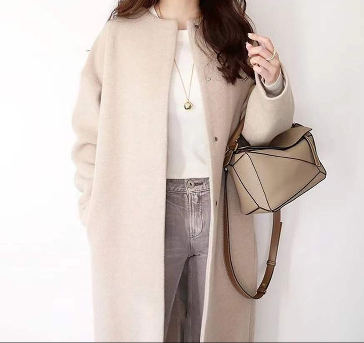 minimal wool-blend coat – IVORY BEIGE