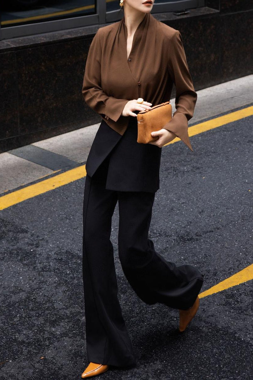 بنطلون واسع الساق مُصمم خصيصًا مع تنورة أمامية متعددة الطبقات – أريا