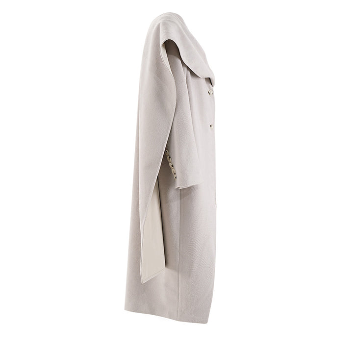 asymmetric wrap midi coat with cape shoulder – IVORYA