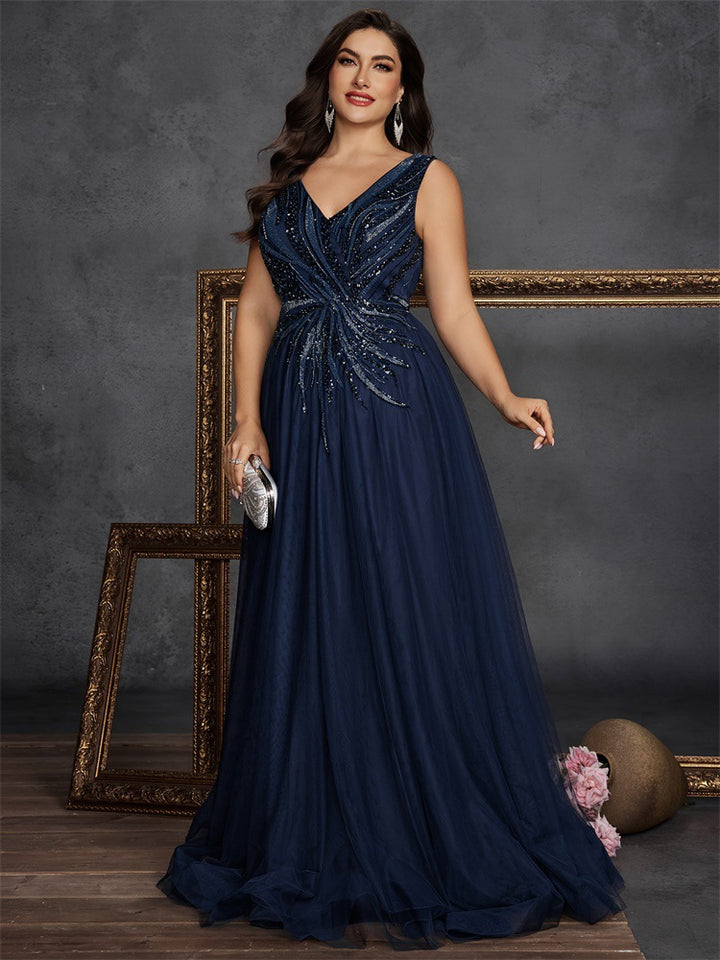sleeveless tulle gown with beaded bodice – MIDNIGHT