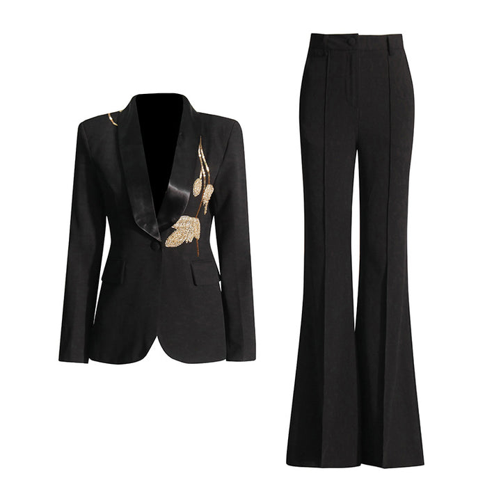 tailored blazer suit with beaded leaf embroidery – AURELIA