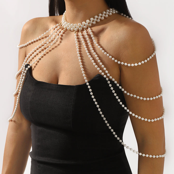 multi-strand pearl chest chain with arm drape – SERENA