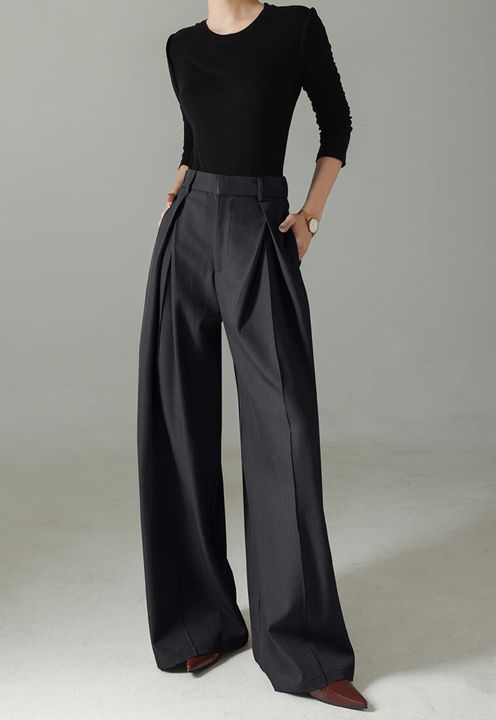 high-waist wide-leg trousers with double front pleats – TAUPE