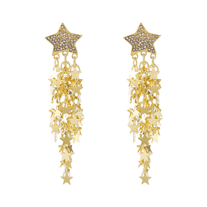 cascading star drop earrings with rhinestone studs - NOVAZILU