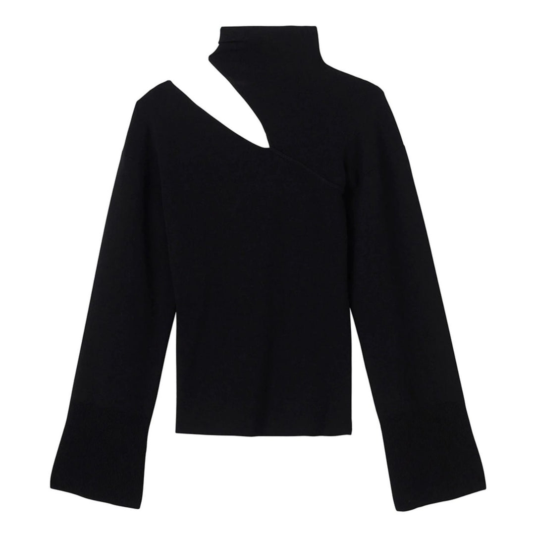 asymmetric cutout high-neck top – IBTISAM
