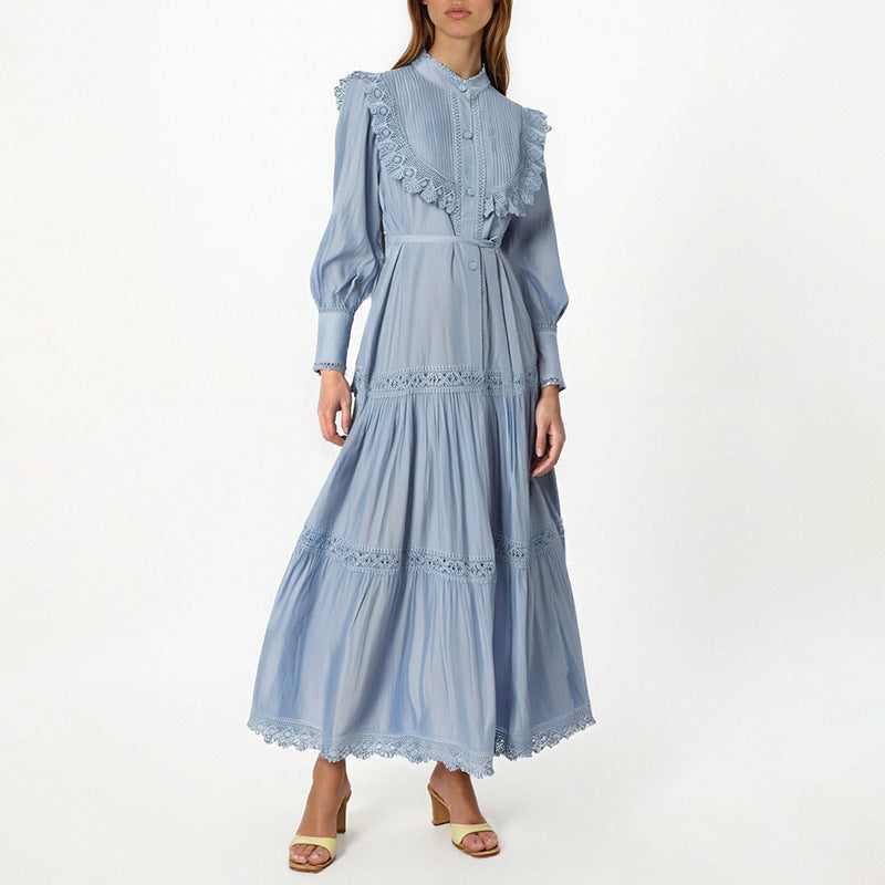 Haut à manches évasées plissées et ensemble jupe longue avec ceinture à la taille – Rosiny 