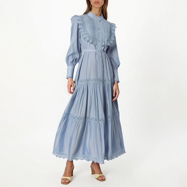 Haut à manches évasées plissées et ensemble jupe longue avec ceinture à la taille – Rosiny 