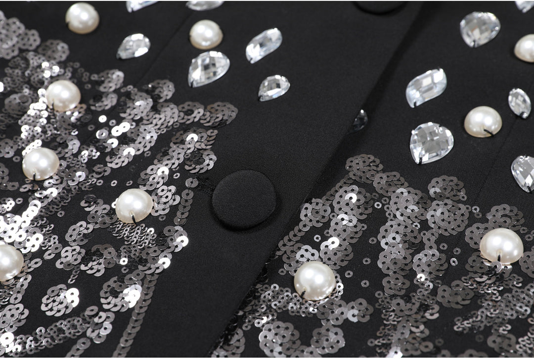 tailored blazer with pearl and crystal embellishments - SERENAZU