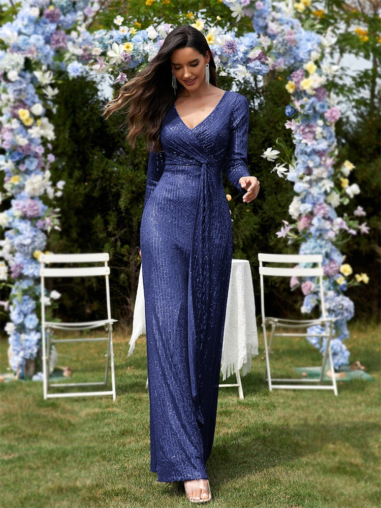 sleeve sequin wrap gown – FUCHSIA RAY