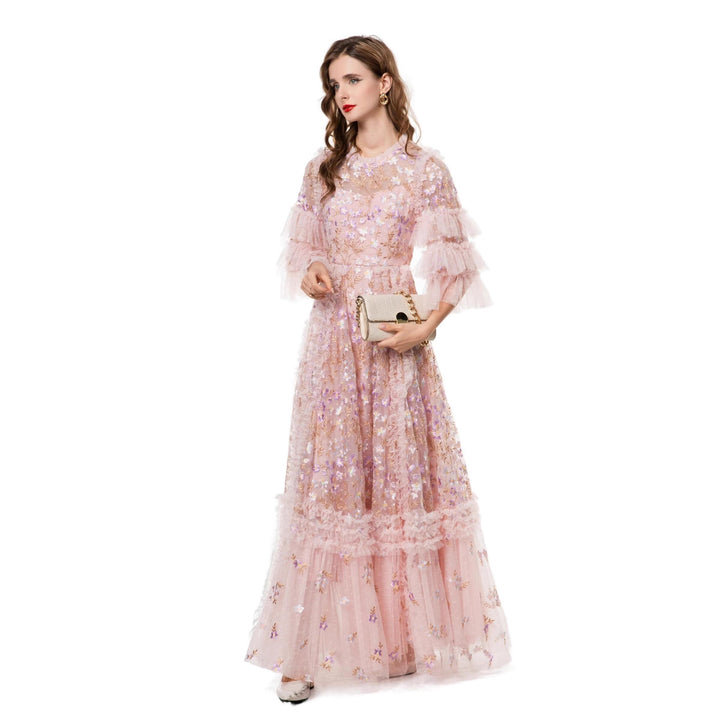 layered tulle gown with sequin floral embroidery – AURORA