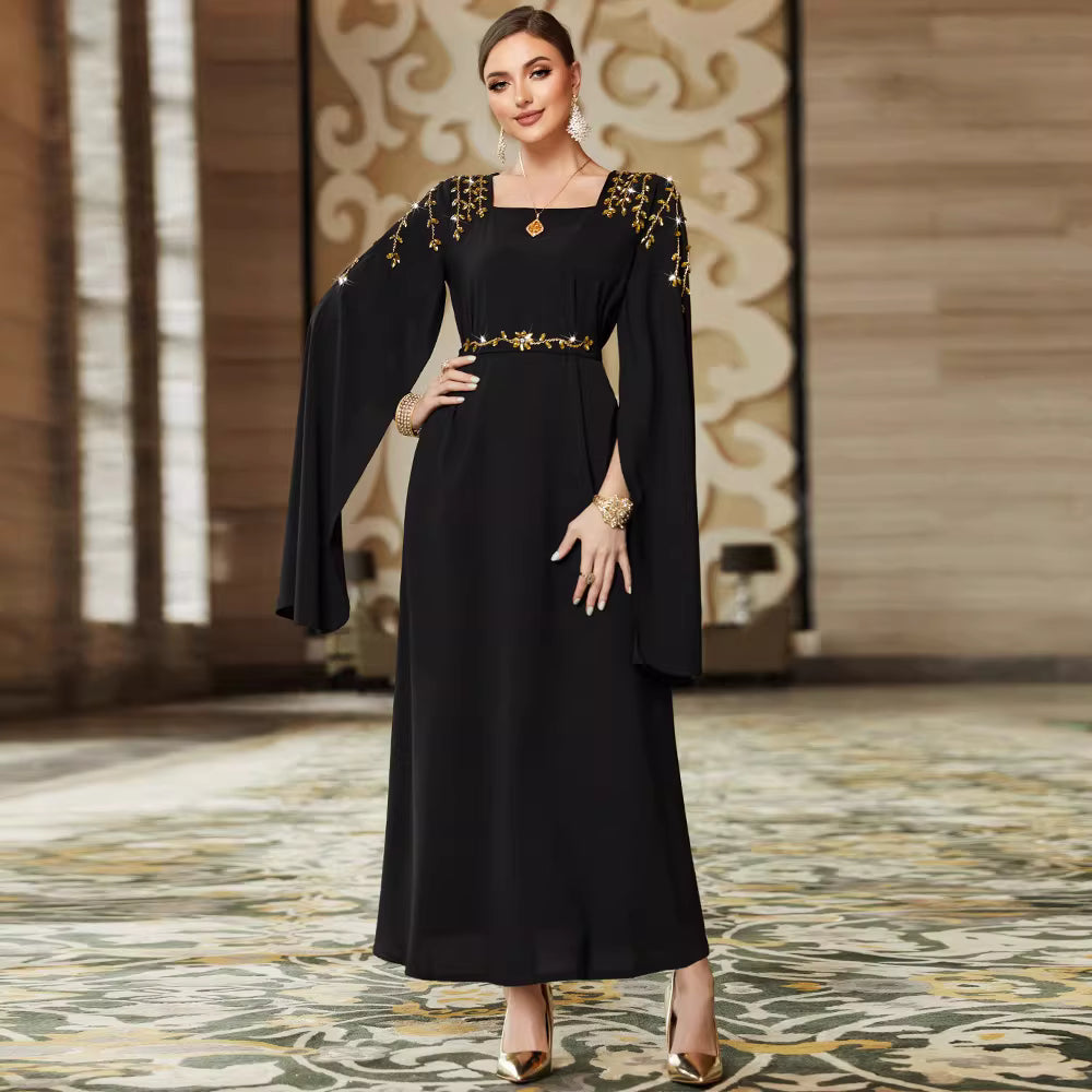Elegant Long Sleeve Maxi Dress with Wide Hem – ESME