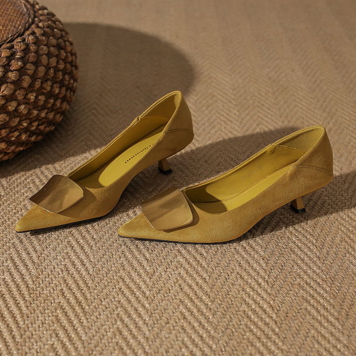 pointed toe pumps with metallic square buckle - AURELIANRI