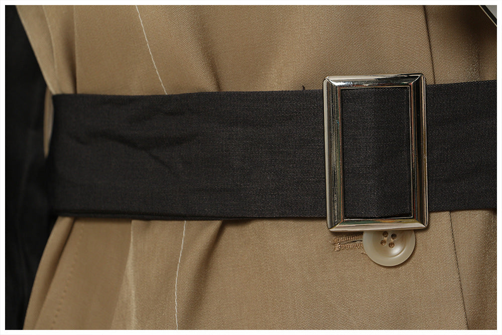 Belted trench-style midi dress with pleated skirt panels – TRENZA