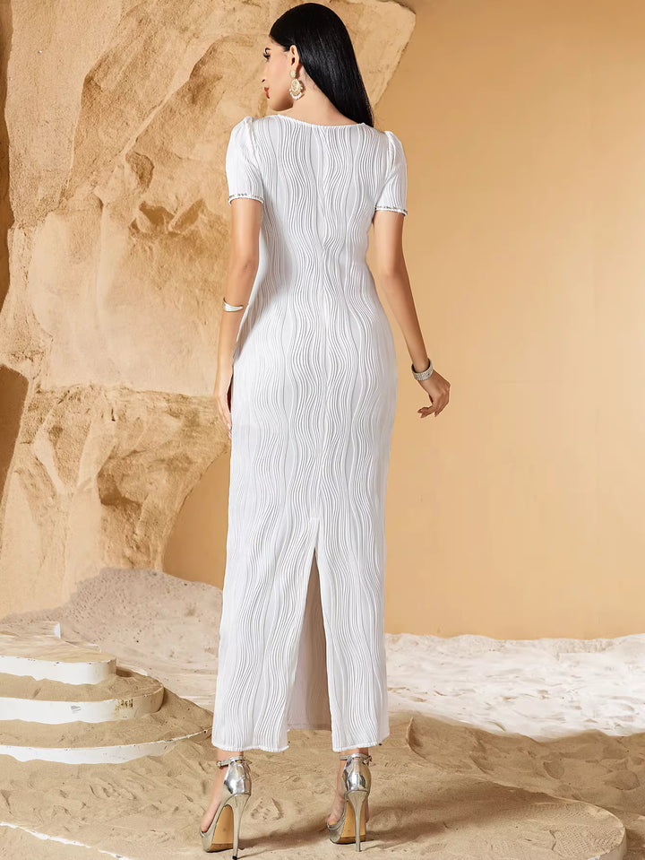 Cutout Neckline Bodycon Maxi Dress with Short Sleeves – PEARL