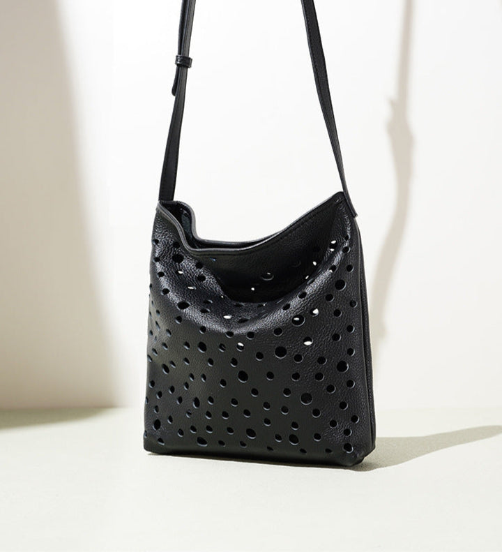 perforated leather shoulder bag with mini pouch – AURATIX