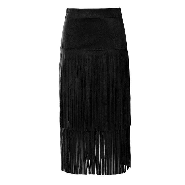 suede midi skirt with layered fringe detail – SIENNA