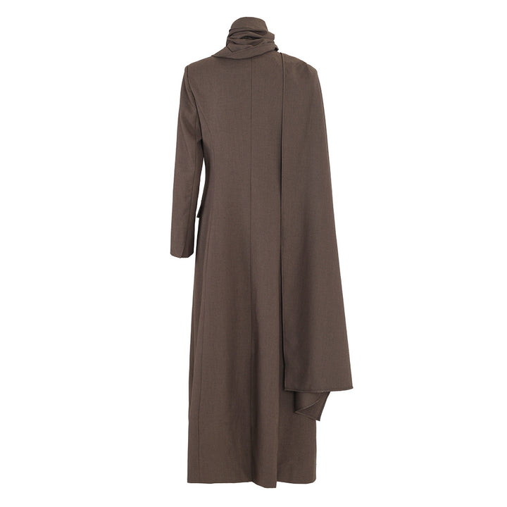 draped scarf-detail tailored long coat – VELORA