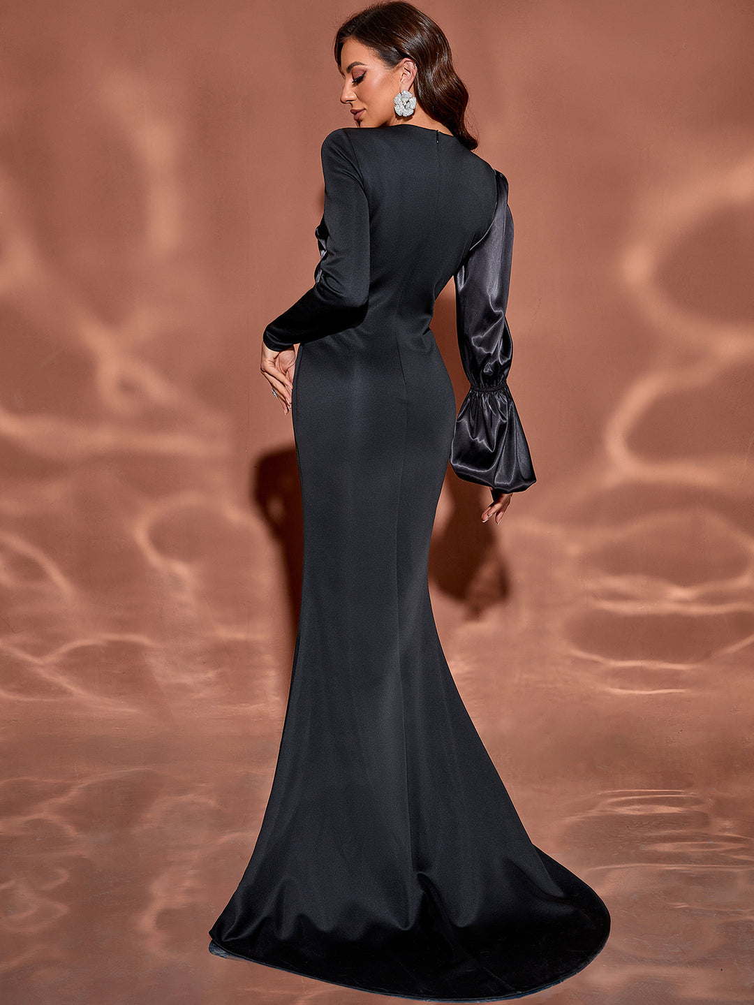 Geplooide top met uitlopende mouwen en maxi-rok set met tailleband – Rosiny 