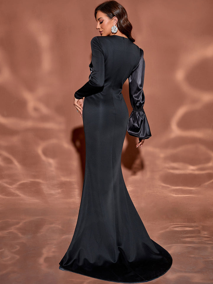 Geplooide top met uitlopende mouwen en maxi-rok set met tailleband – Rosiny 