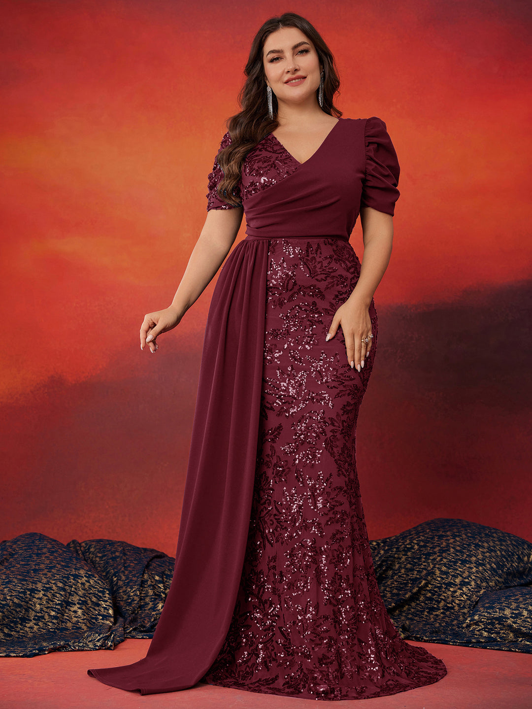 sequin mermaid dress with draped side cape – MIRABELLE