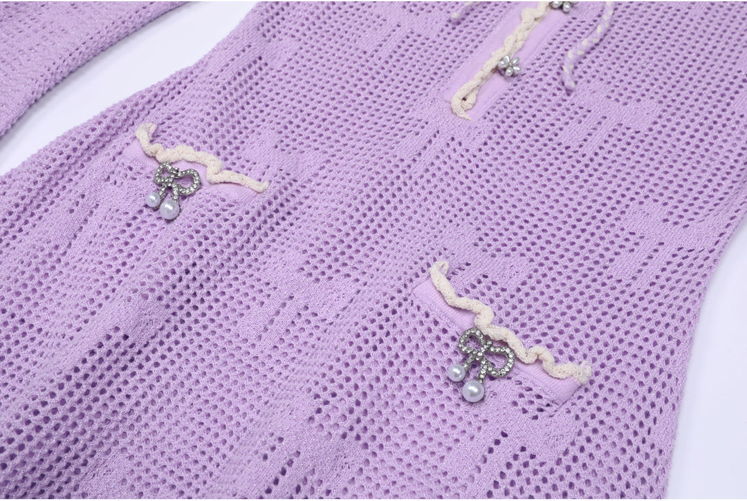 crochet flare-sleeve dress with bow-tie neckline – CELINERTA