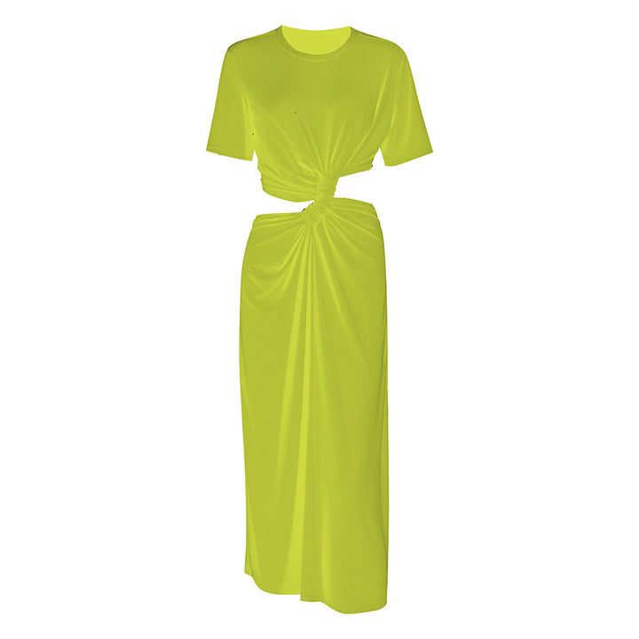 short sleeve cut-out maxi dress with twisted knot - AURABLI