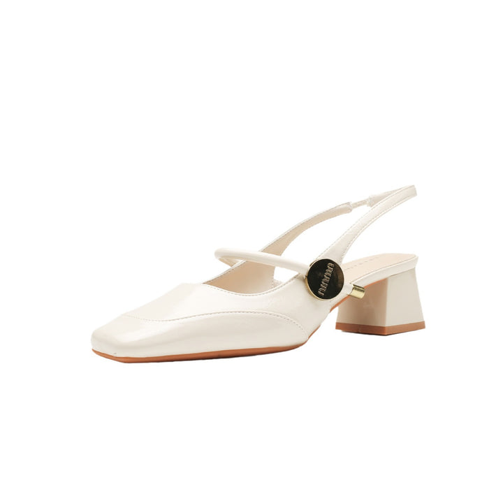 حذاء بكعب سميك مفتوح من الخلف مع حزام معدني بأزرار – أوريليادوي