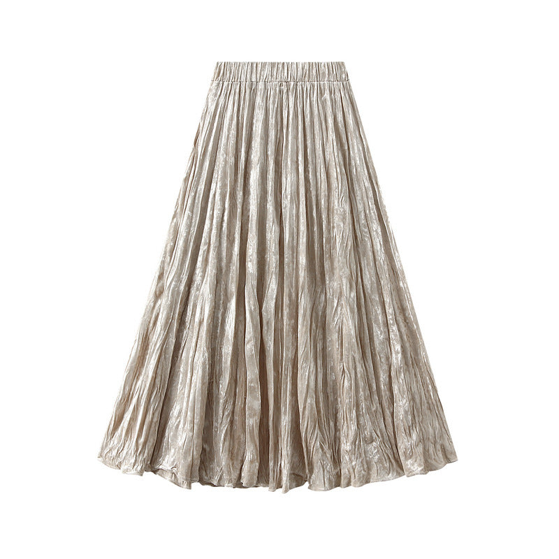 metallic crinkled pleated maxi skirt – ASTRAYA