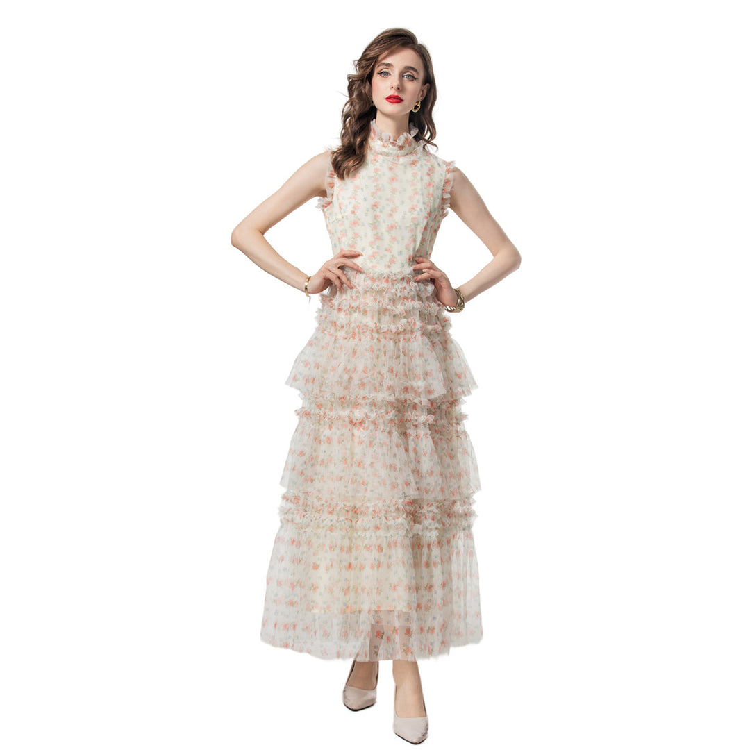 sleeveless floral tulle gown with tiered ruffles – AURELIA