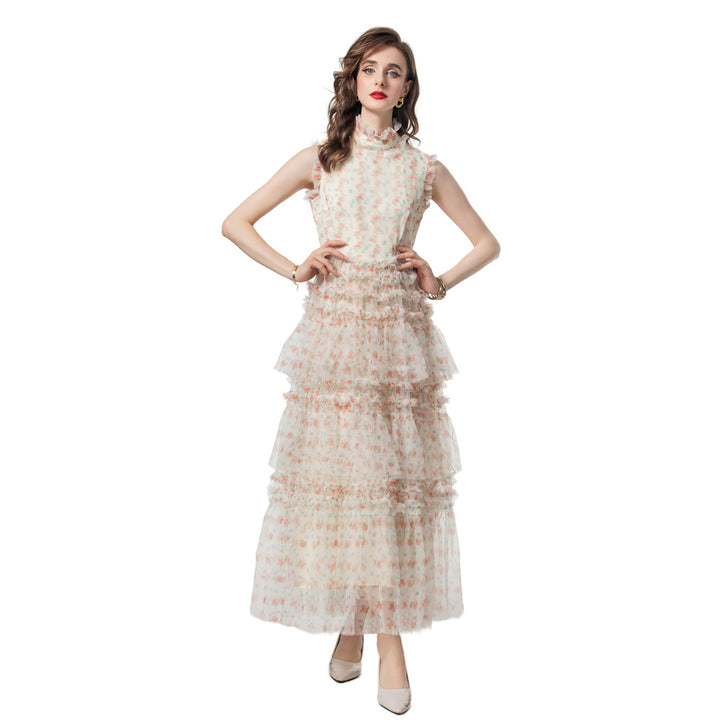 sleeveless floral tulle gown with tiered ruffles – AURELIA