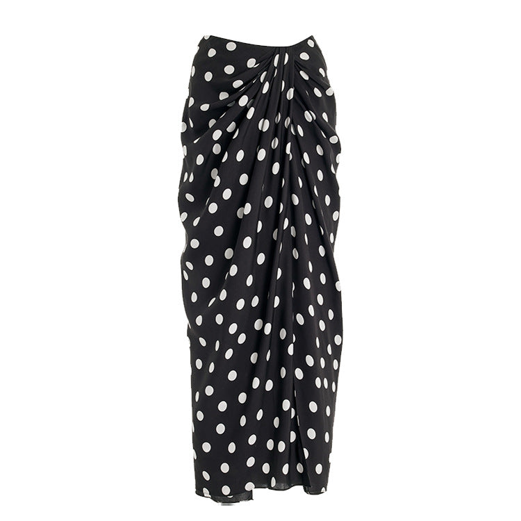 one-shoulder ruffle swimsuit with polka dot draped sarong – REMA
