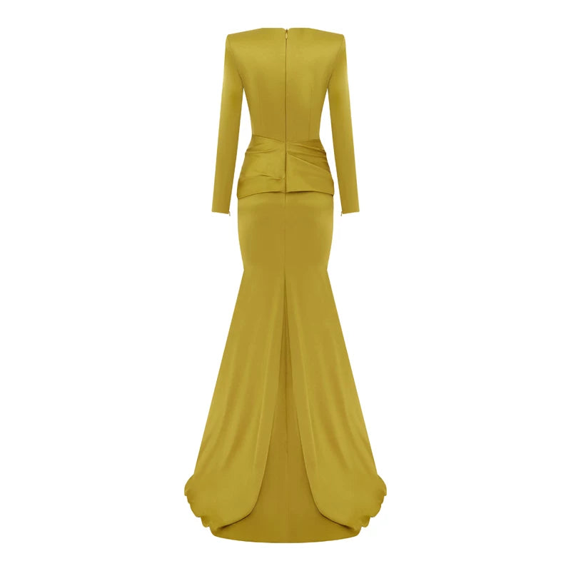 Long Sleeve Draped Mermaid Gown – ZELORA