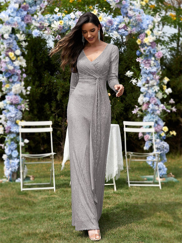 sleeve sequin wrap gown – FUCHSIA RAY