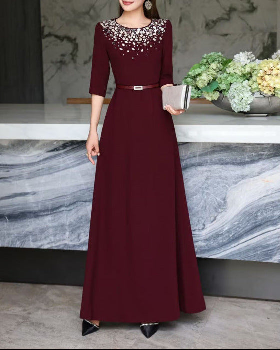 maxi evening dress with embellished neckline – AURORA