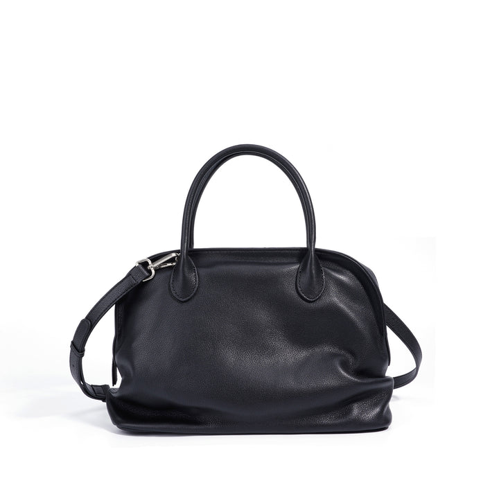 编织藤条手提包，配有双层皮革手柄 – LÉONIE 