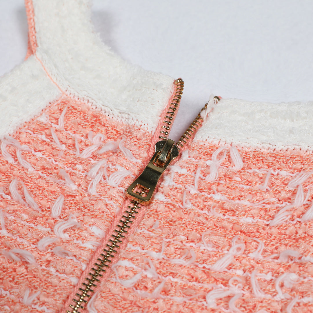 فستان قصير من التويد بدون أكمام مع حافة مزينة بشراشيب - فيراكت