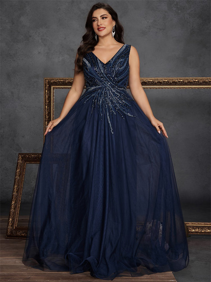 sleeveless tulle gown with beaded bodice – MIDNIGHT