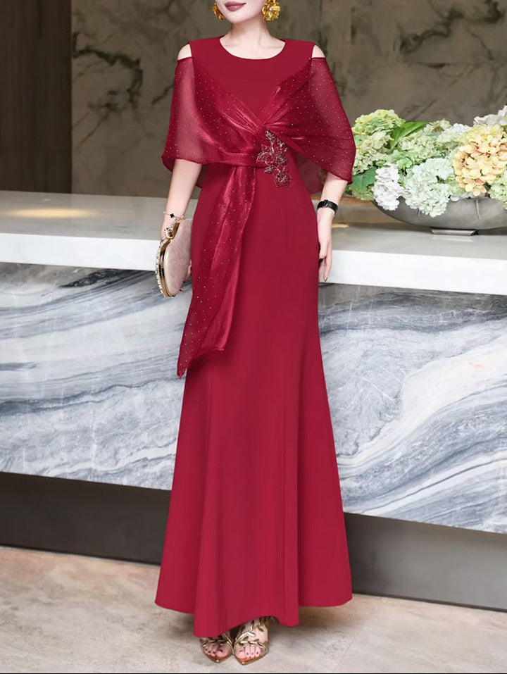 cold-shoulder flare gown with embellished wrap – ROSABELLA